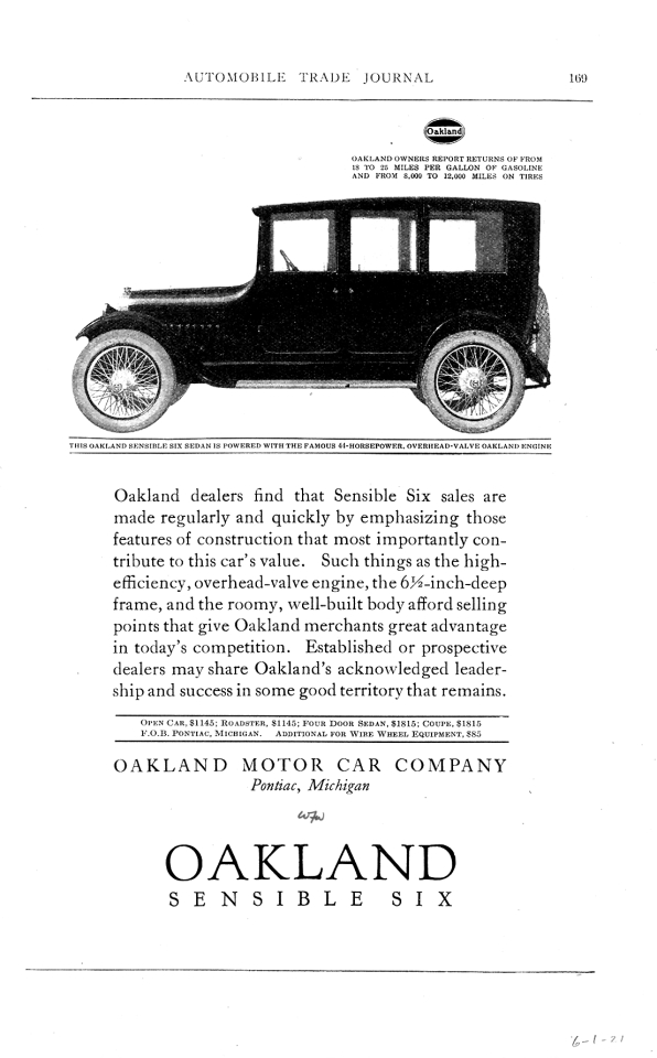 1921 Pontiac Auto Advertising